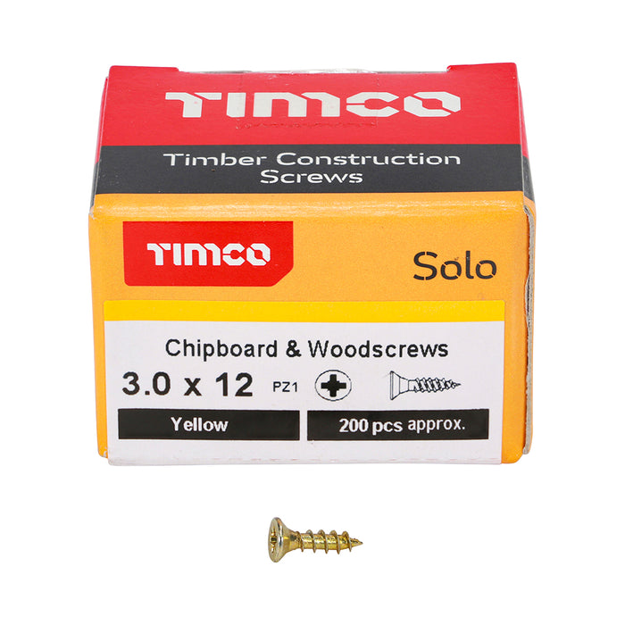 Solo Chipboard & Woodscrews - PZ - Double Countersunk - Yellow or Silver (Bulk Discounts Available)
