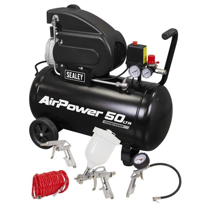 Sealey 50L Direct Drive Air Compressor 2hp with 4pc Air Accessory Kit (SAC5020APK)